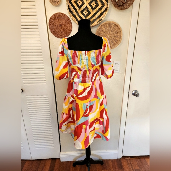 Multicolor Babydoll Tiered Mini Dress - Picture 9 of 10